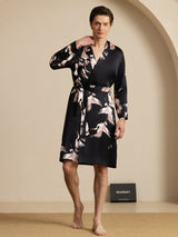 [Svart] SilkSilky-NO 19Momme Mens Robe 003