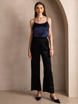 [Mørke blå] SilkSilky-NO 19Momme Spaghetti Stropp Dyp Rund Halsutringning Camisole Topp 005