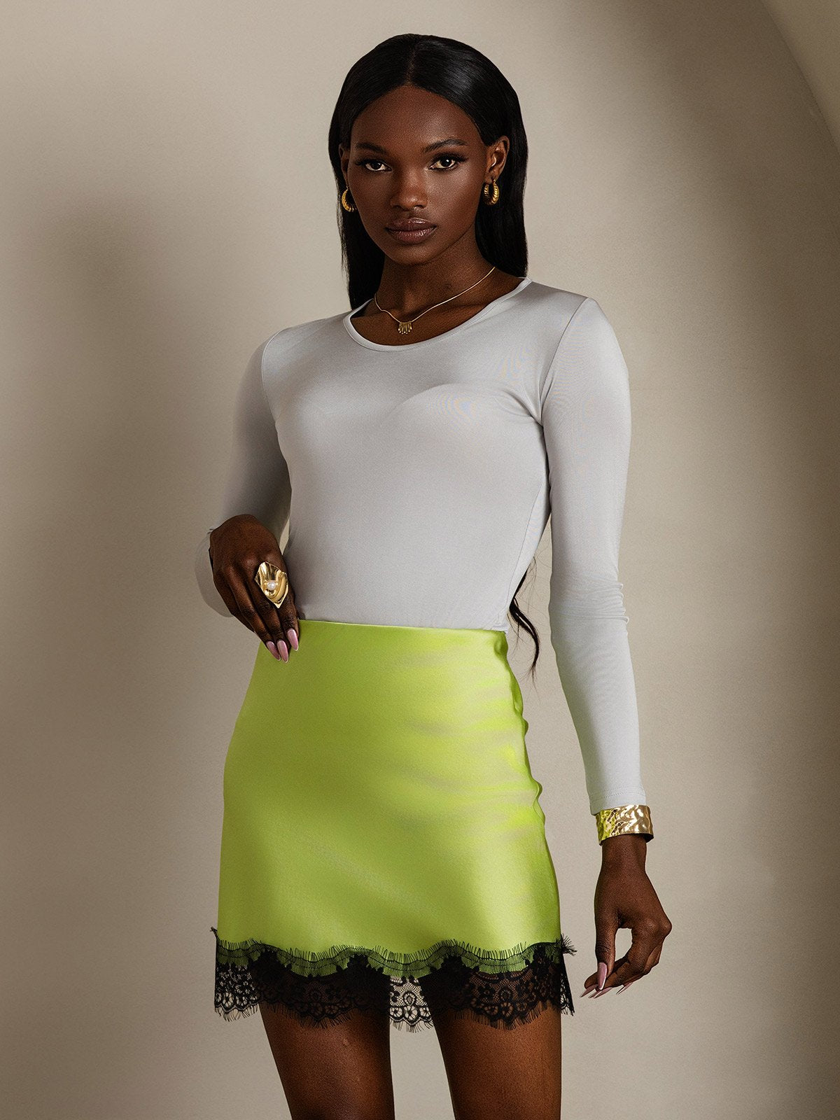 [Mintgrønn] SilkSilky-NO 19Momme Silke Skirt 003