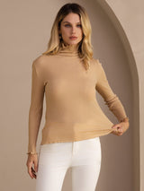 [Månestein] SilkSilky-NO Long Sleeve Turtle Neck T-skjorte for Kvinner 004