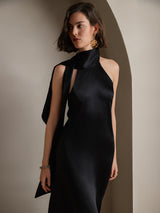 [Svart] SilkSilky-NO Sleeveless Halterneck Kjole 003