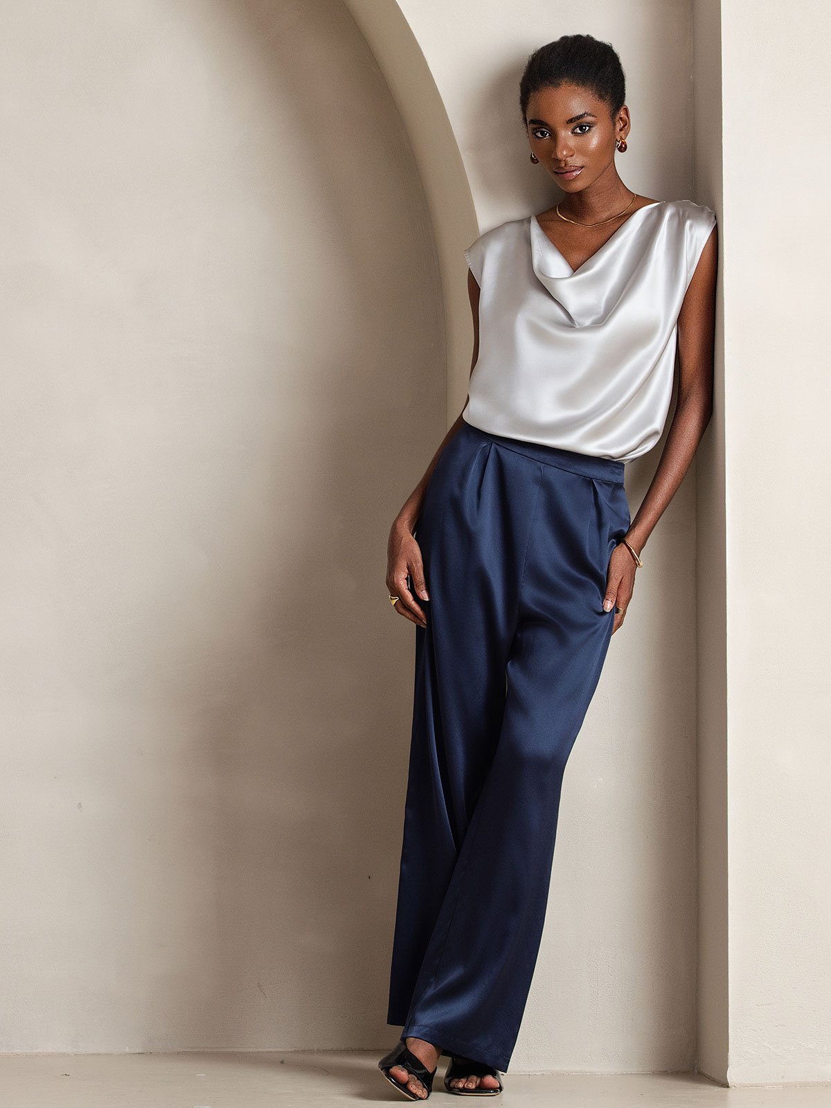 [Mørke blå] SilkSilky-NO 19Momme Silke Womens Pants 006