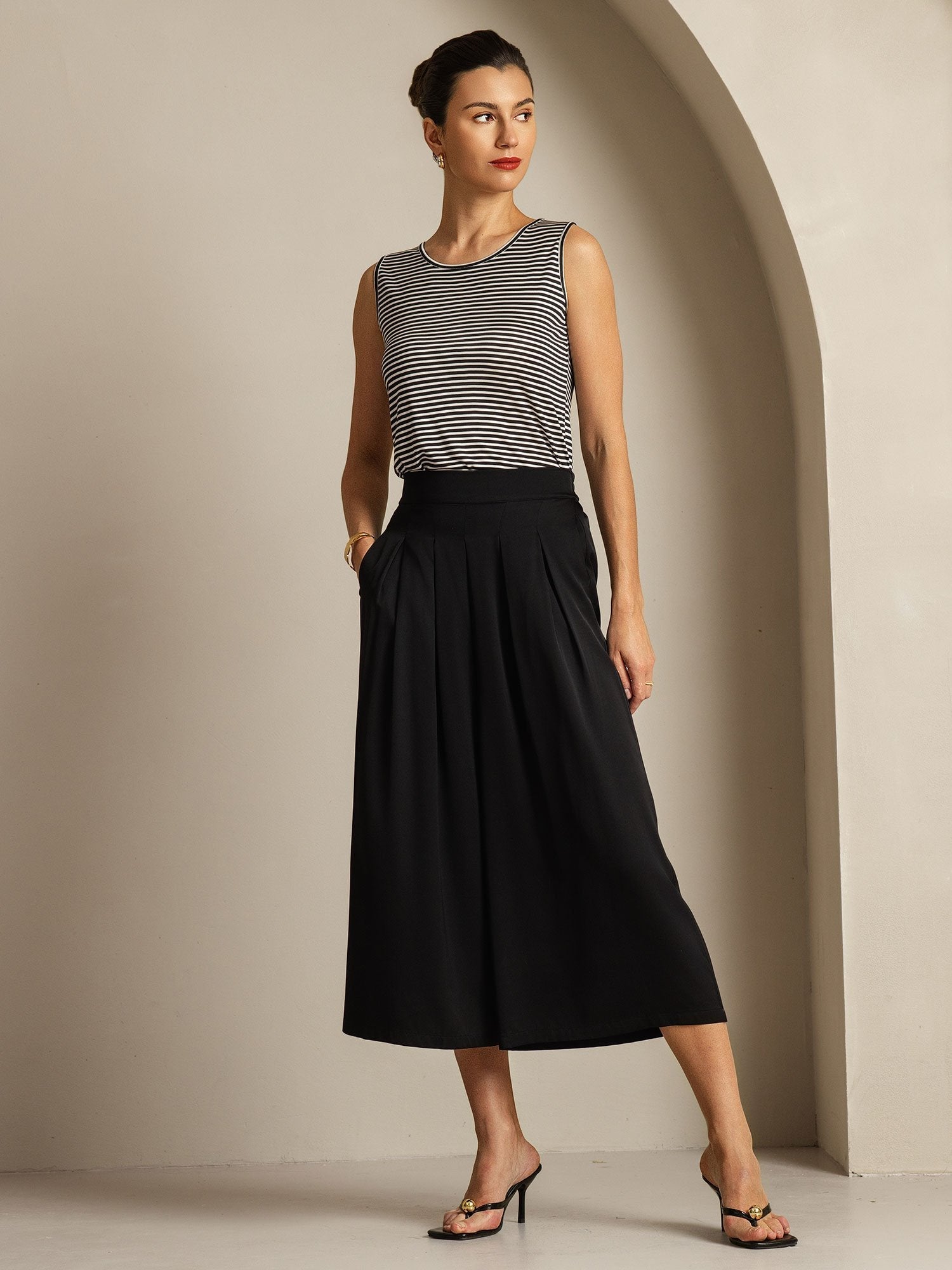 [Svart] SilkSilky-NO 19Momme Silke Womens Pants 003