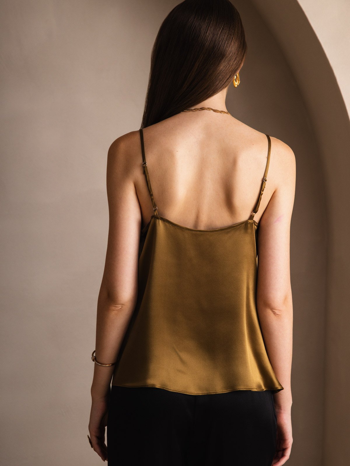 [Brun] SilkSilky-NO 19Momme Silke Cowl Neck Camisole Topp 002
