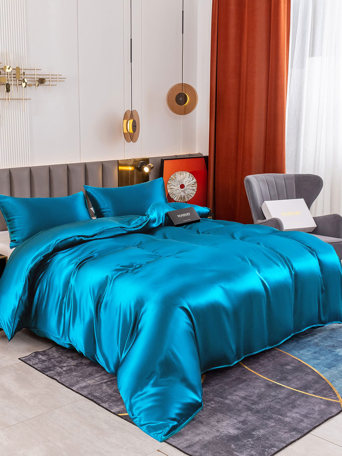 [Blågrønn] SilkSilky-NO 19Momme Bedding Set 001