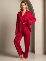 [Vin] SilkSilky-NO 19Momme Langermet Notchkrage Pyjamas for Kvinner 004