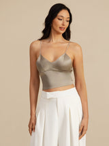 [Kaki] SilkSilky-NO Spaghetti Strap V Neck Camisole Topp 003