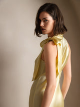 [Lys Gul] SilkSilky-NO Sleeveless Halterneck Kjole 002