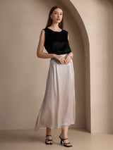 [Svart] SilkSilky-NO Sleeveless Round Neck Camisole Topp 007