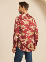 [Vinrød Drage] SilkSilky-NO Long Sleeve Lapel Collar Skjorte for Menn 002
