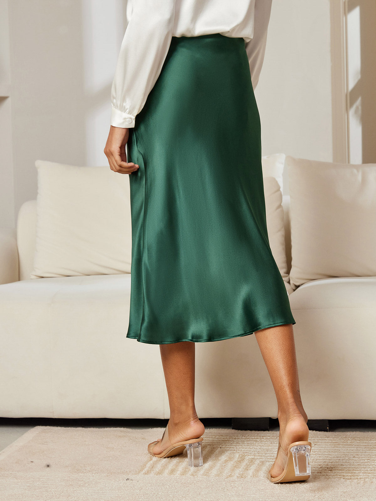 SilkSilky  19Momme Pure Silk Skirt DarkGreen 002