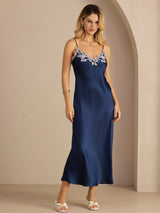 [Blå] SilkSilky-NO Spaghetti Strap V Neck Kjole 005