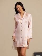 [Rosa] SilkSilky-NO Long Sleeve Lapel Collar Soveskjorte 003