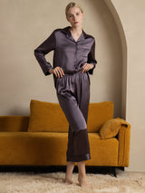[Lilla Grå] SilkSilky-NO Long Sleeve Lapel Collar Pyjamas for Kvinner 006