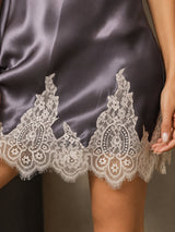 [Lilla Grå] SilkSilky-NO Spaghetti Strap V Neck Nattkjole 004