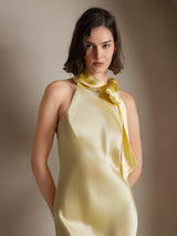 [Lys Gul] SilkSilky-NO Sleeveless Halterneck Kjole 004