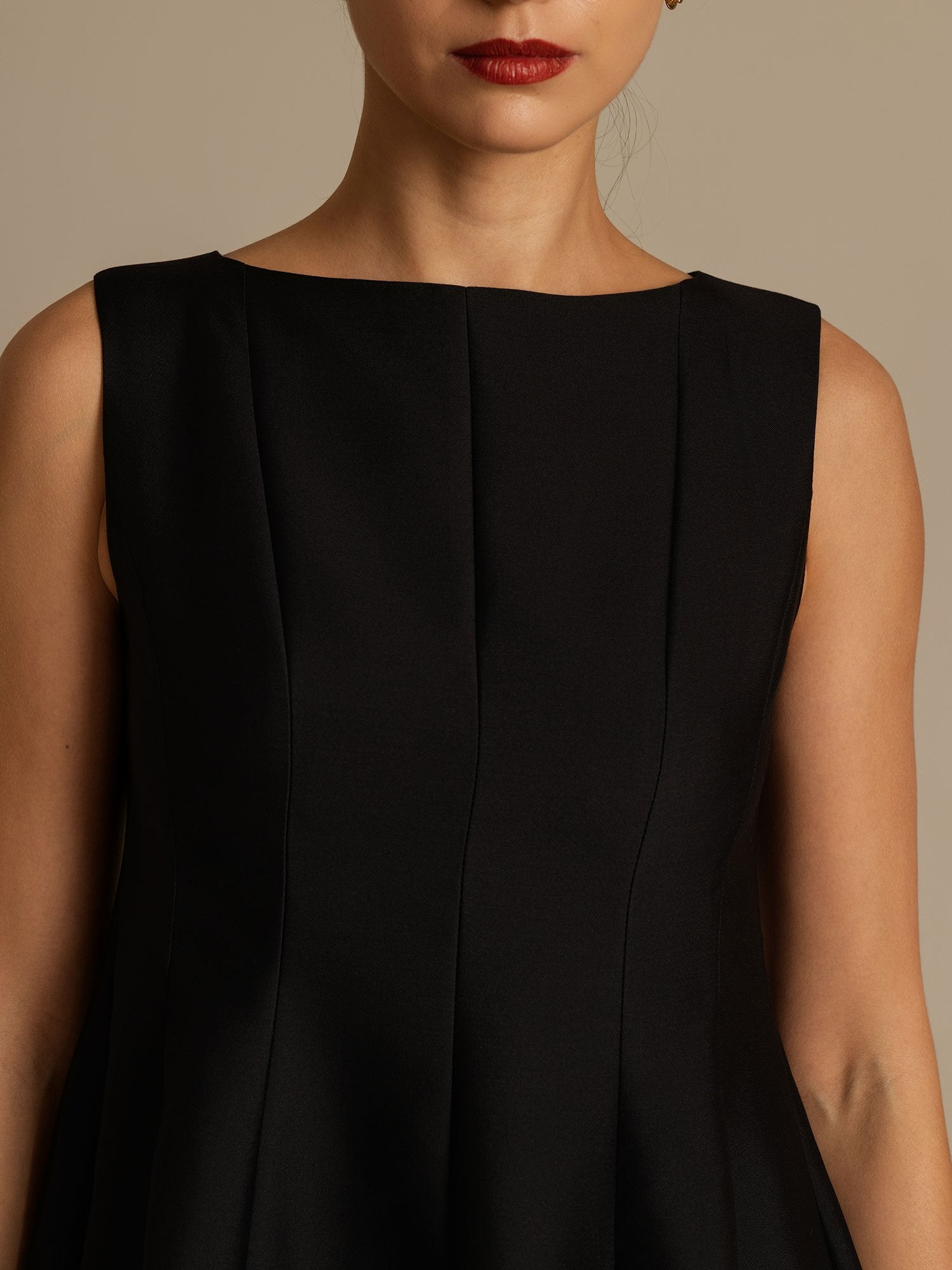 [Svart] SilkSilky-NO 32Momme Silk-Wool Blend Dress 004,