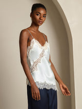 [Lyse Blå] SilkSilky-NO Spaghetti Strap V Neck Camisole Topp 003