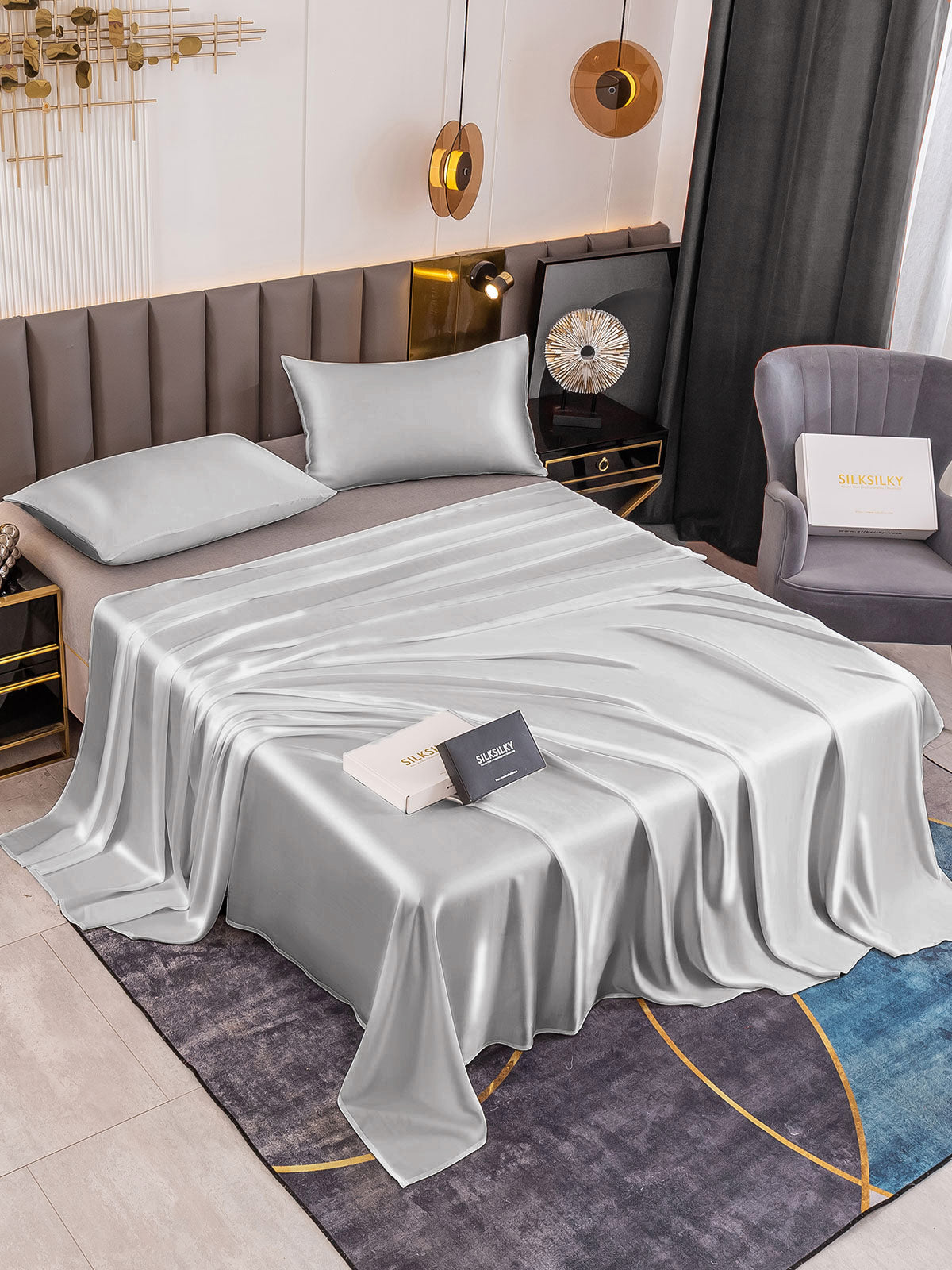 [Sølv] SilkSilky-NO 19Momme Bedding Set 001