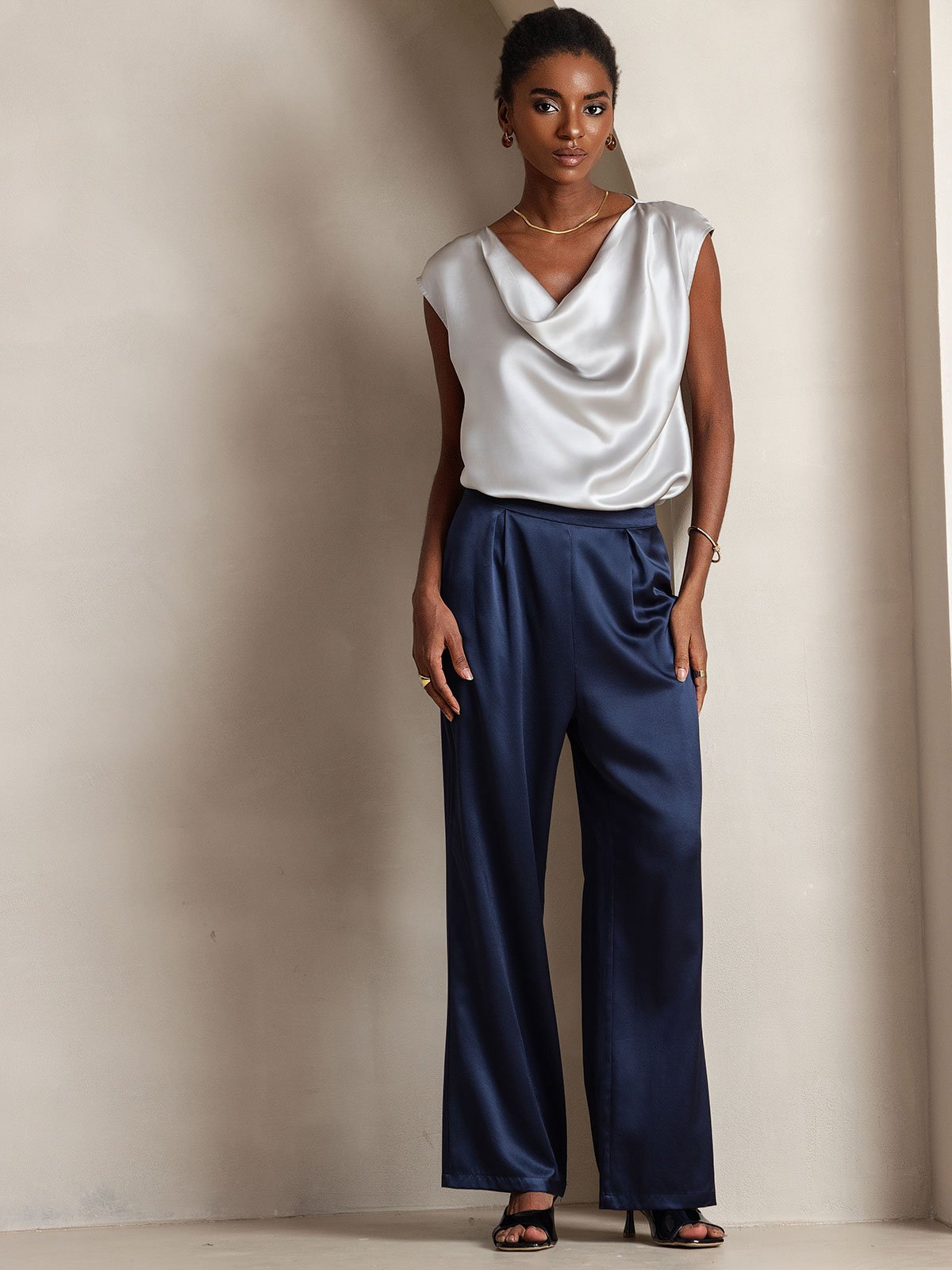 [Mørke blå] SilkSilky-NO 19Momme Silke Womens Pants 004
