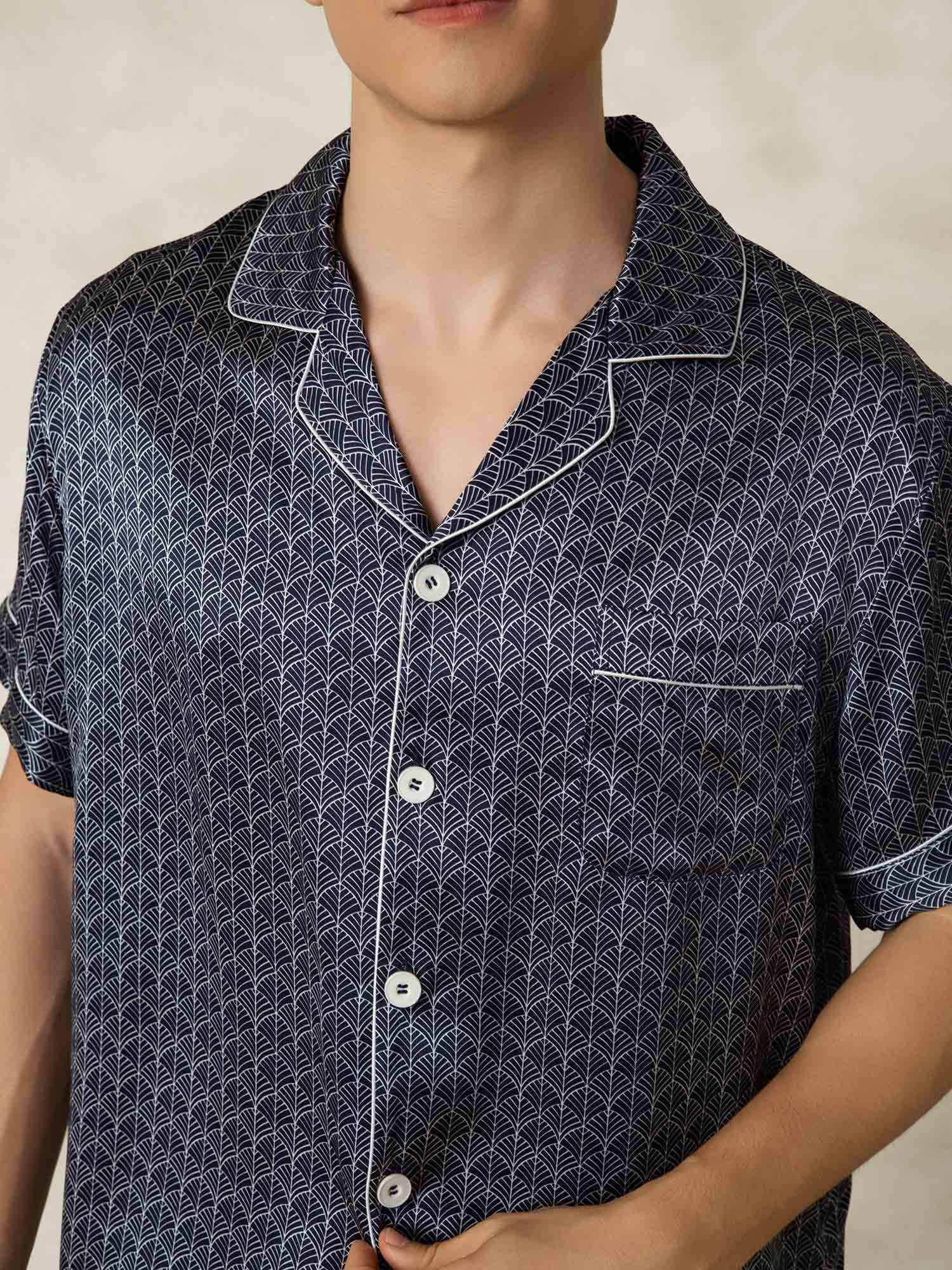 [MarineGinkgo] SilkSilky-NO Silke Lapel Collar Pyjamas for menn 007