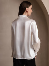 [Hvit] SilkSilky-NO Long Sleeve Lapel Collar Skjorte for Kvinner 002