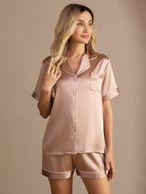[Toscana] SilkSilky-NO Short Sleeve Lapel Collar Pyjamas for Kvinner 005