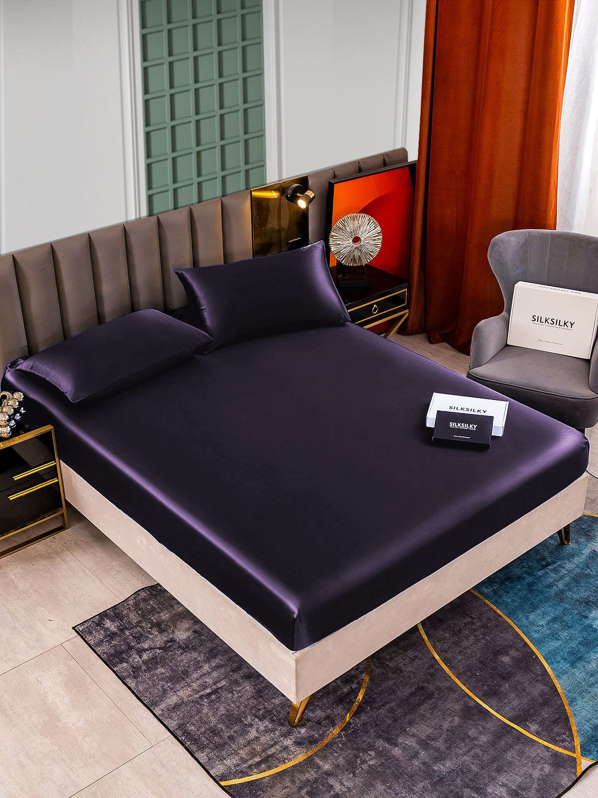 [Mørklilla] SilkSilky-NO 25Momme Bedding Set 001