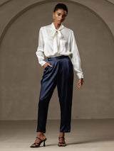 [Mørke blå] SilkSilky-NO 19Momme Silke Womens Pants 005