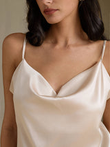 [Beige] SilkSilky-NO Spaghetti Strap Cowl Neck Camisole Topp 004