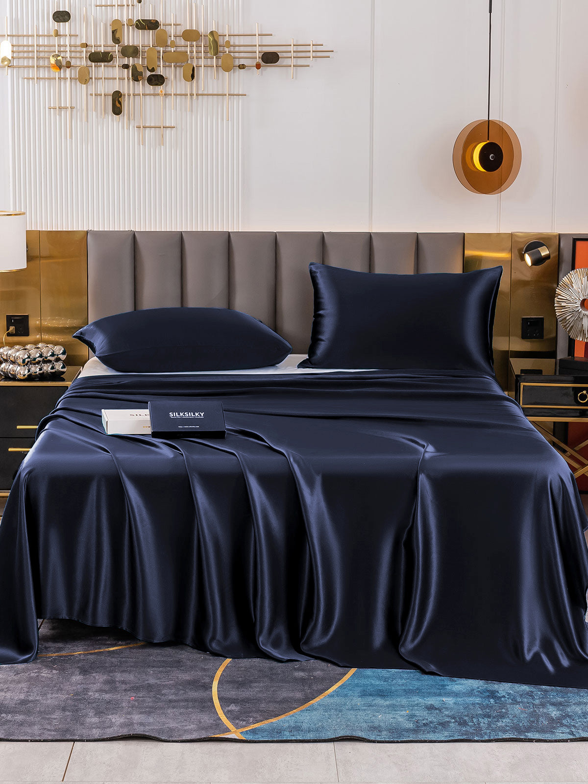 [Mørke blå] SilkSilky-NO 19Momme Bedding Set 002