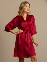 [Vin] SilkSilky-NO 3/4 Sleeve Morgenkåpe for Kvinner 005