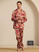 [Vinrød Drage] SilkSilky-NO Long Sleeve Lapel Collar Pyjamas for menn 003