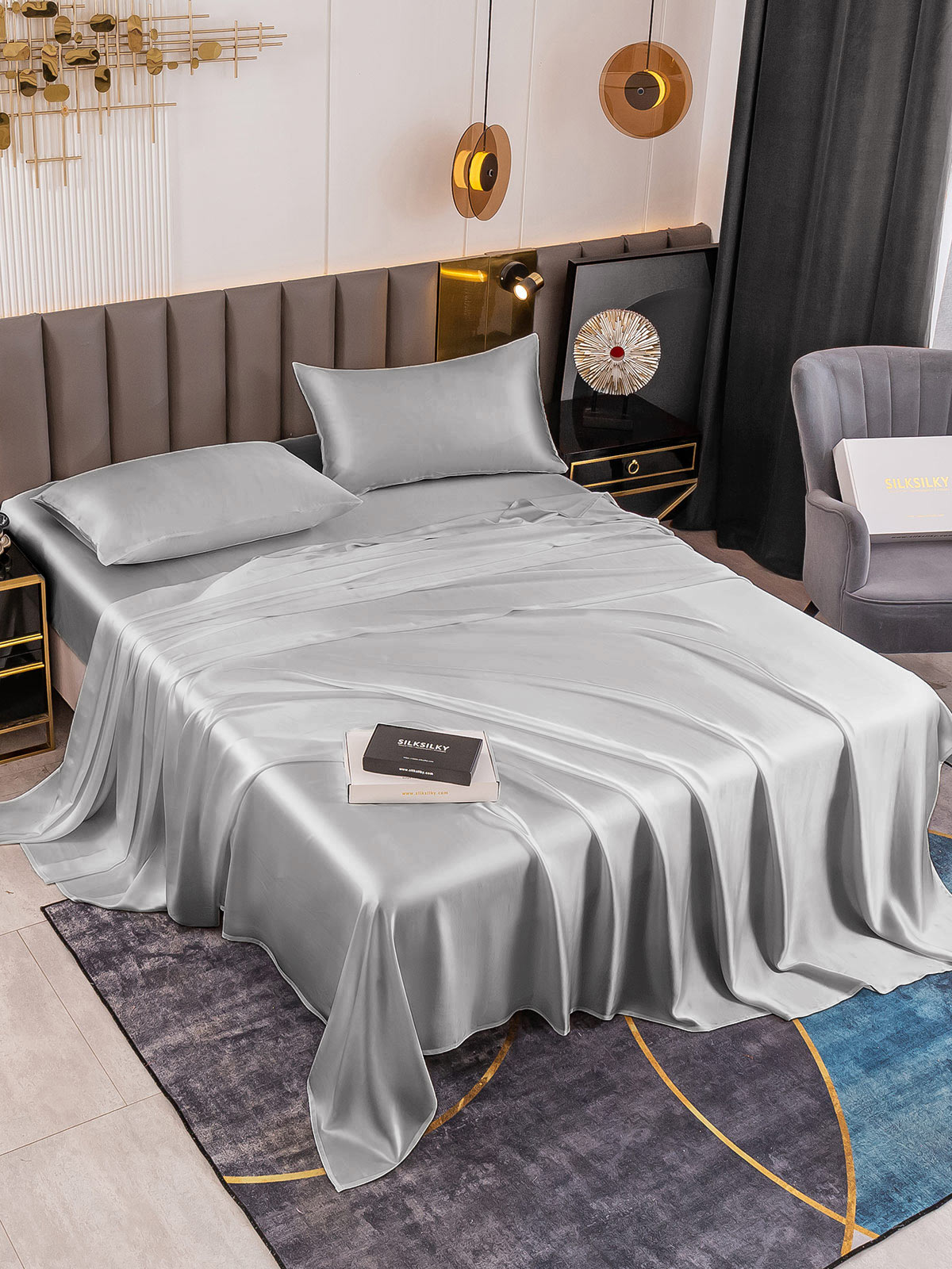 [Sølv] SilkSilky-NO 19Momme Pure Silk Bedding Set 001
