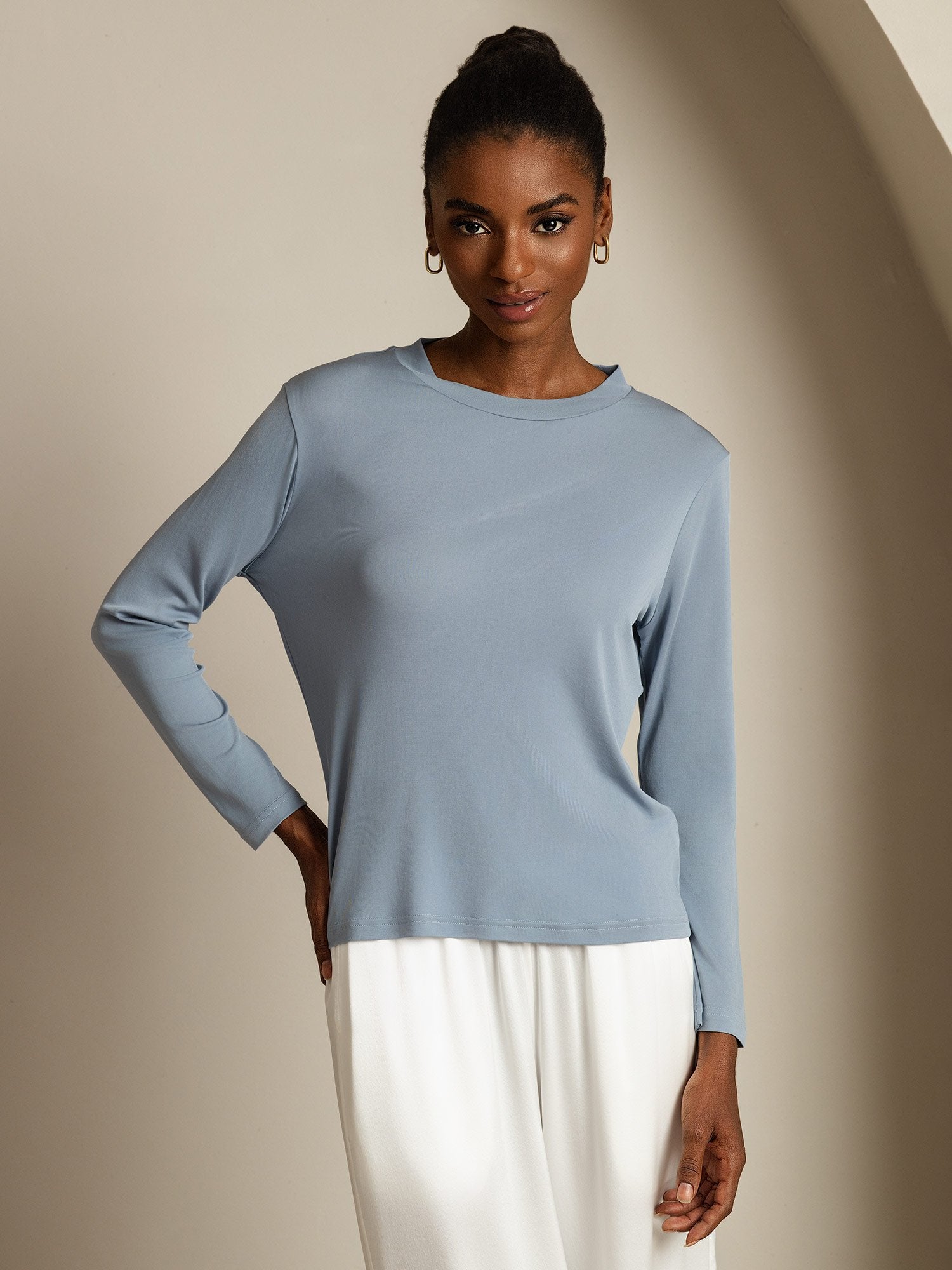 [Gråblå] SilkSilky-NO Silke Womens T-Shirt 003