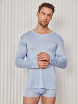 [Lyse Blå] SilkSilky-NO Long Sleeve Round Neck T-skjorte for Menn 003
