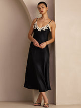 [Svart] SilkSilky-NO Spaghetti Strap V Neck Kjole 003