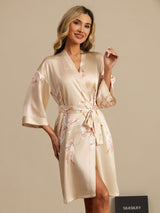 [Champagne] SilkSilky-NO 19Momme 3/4 erme Morgenkåpe for Kvinner 004