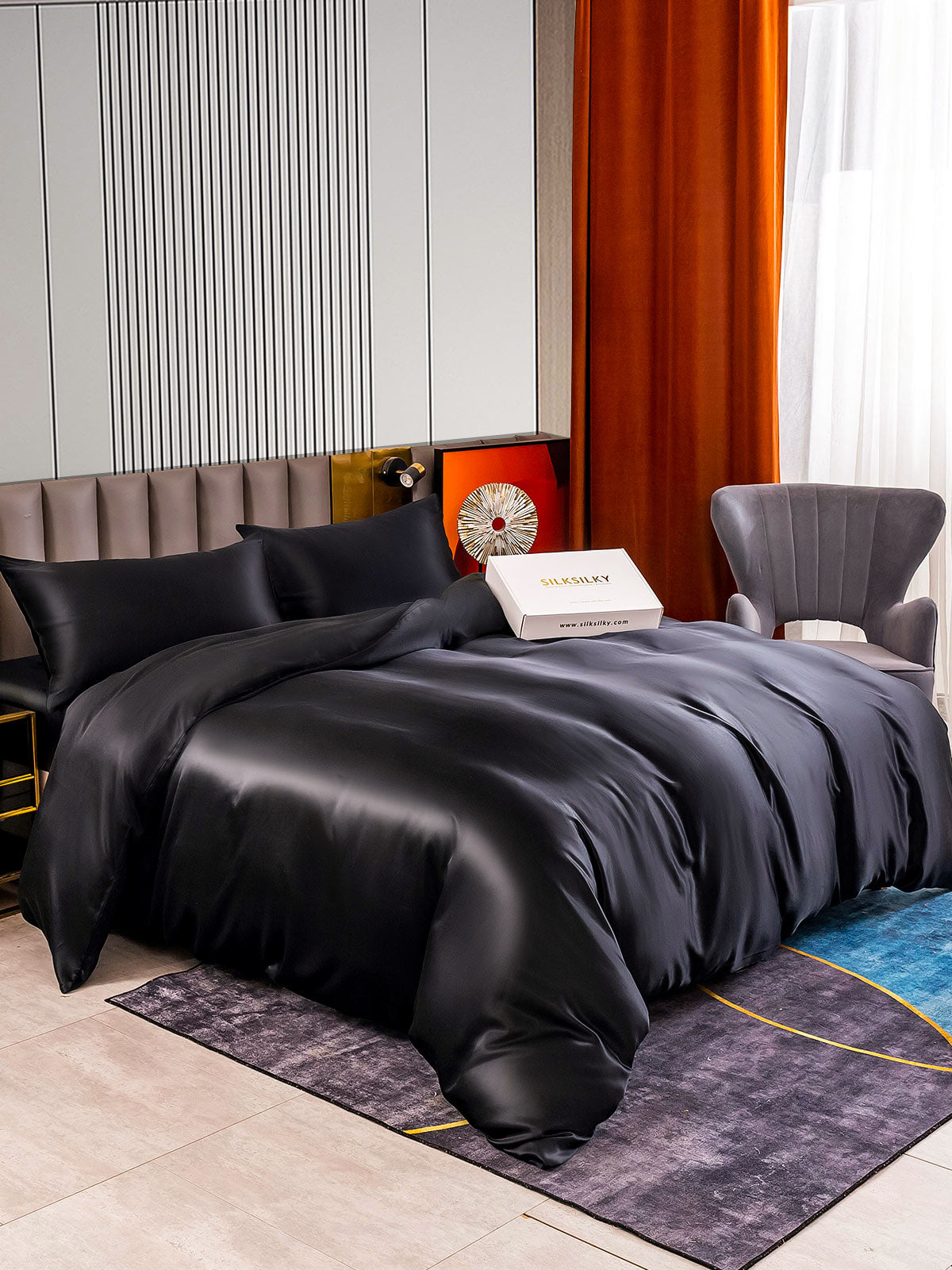 [Svart] SilkSilky-NO 22Momme Bedding Set 002