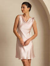 [Rosa] SilkSilky-NO Sleeveless Cowl Neck Kjole 007