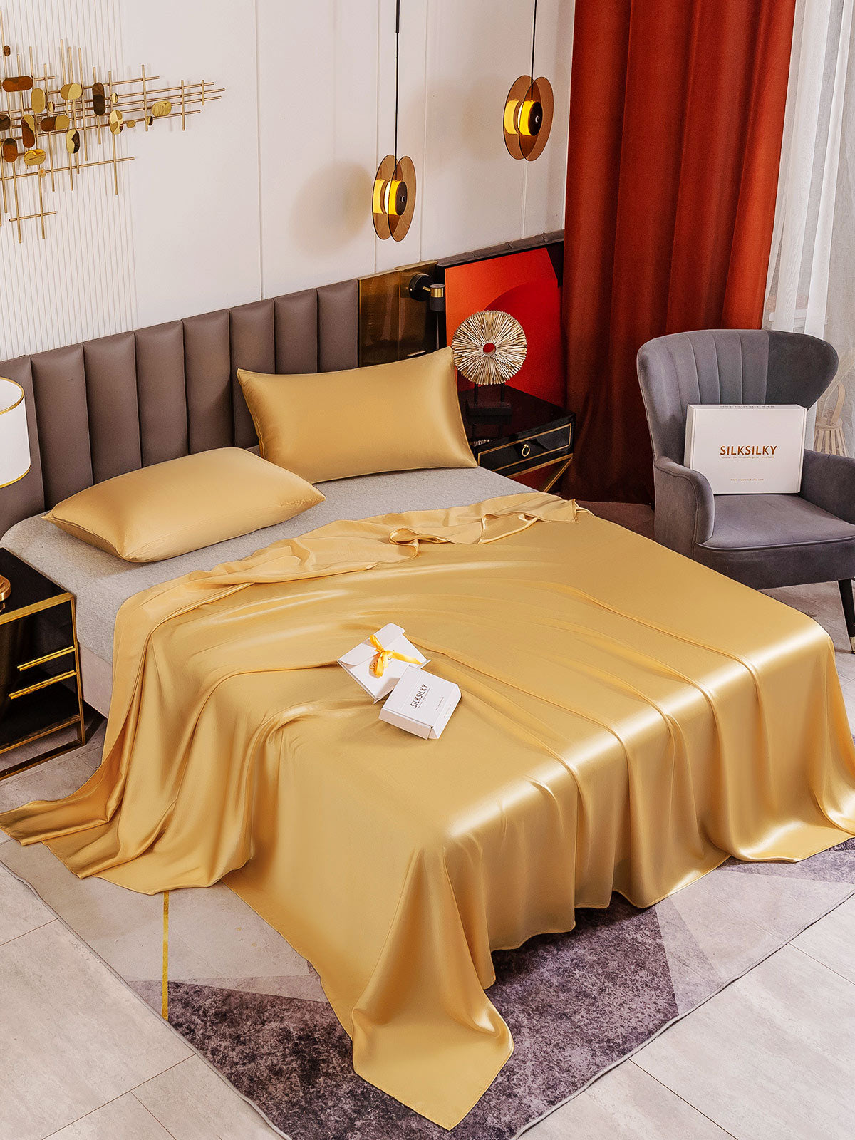[Champagne] SilkSilky-NO 19Momme Bedding Set 001