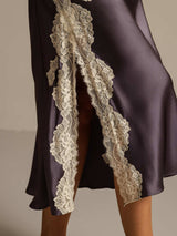 [Lilla Grå] SilkSilky-NO Spaghetti Strap V Neck Nattkjole 006