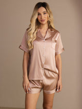 [Toscana] SilkSilky-NO Short Sleeve Lapel Collar Pyjamas for Kvinner 001
