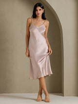 [Skyggegrå] SilkSilky-NO Spaghetti Strap V Neck Kjole 003