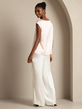 [Rosa] SilkSilky-NO Cap Sleeve Round Neck T-skjorte for Kvinner 002