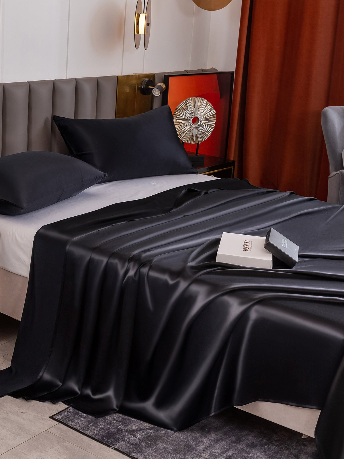[Svart] SilkSilky-NO 19Momme Bedding Set 004