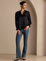 [Svart] SilkSilky-NO Long Sleeve Damebluser 006