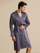 [Marine Ginkgo] SilkSilky-NO Long Sleeve V Neck Morgenkåpe for Menn 004