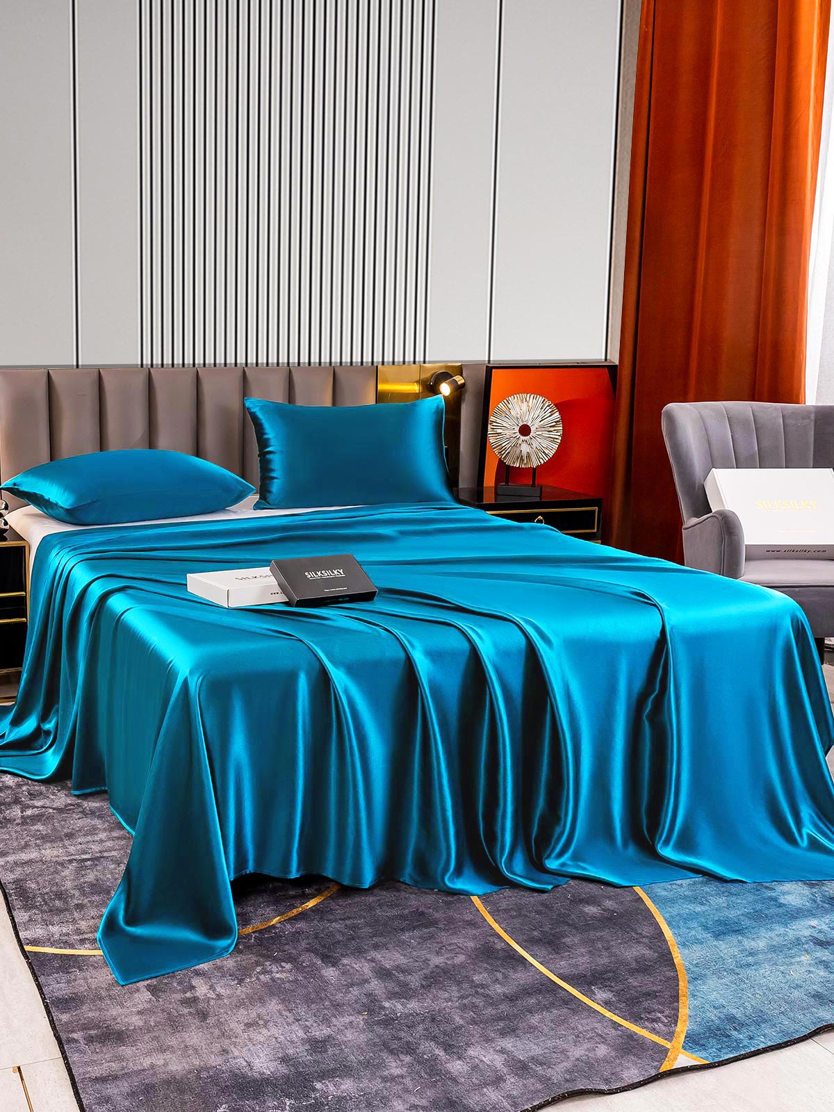 [Blågrønn] SilkSilky-NO 22Momme Bedding Set 003