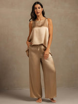 [Champagne] SilkSilky-NO Sleeveless Scoop Neck Camisole Topp 005